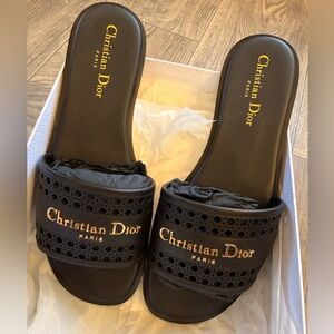 New! Christian Dior D-Lane Slide Sandals, Black, Size 38